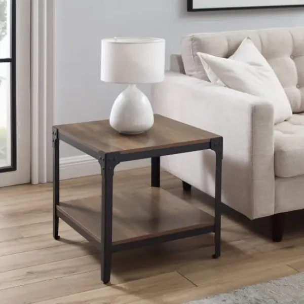 Accent & End Tables-Kirkland's Home Rustic Oak Angle Iron Accent Tables, Set Of 2 Brown