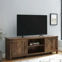 Tv Stands & Media Consoles-Kirkland's Home Rustic Oak Barn Door Tv Stand Brown