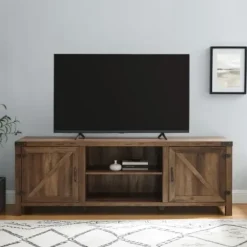 Tv Stands & Media Consoles-Kirkland's Home Rustic Oak Barn Door Tv Stand Brown