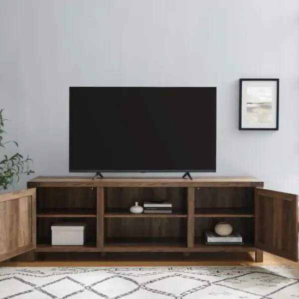 Tv Stands & Media Consoles-Kirkland's Home Rustic Oak Barn Door Tv Stand Brown