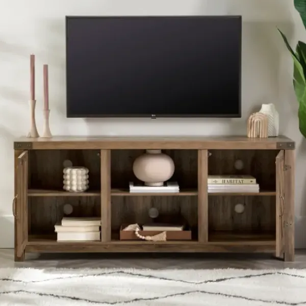 Tv Stands & Media Consoles-Kirkland's Home Rustic Oak Barn Doors Tv Stand Brown