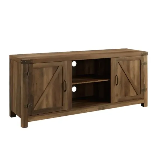 Tv Stands & Media Consoles-Kirkland's Home Rustic Oak Barn Doors Tv Stand Brown