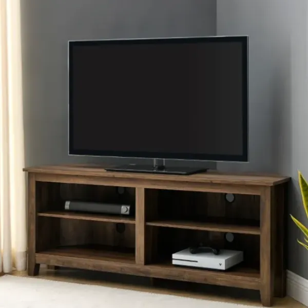 Tv Stands & Media Consoles-Kirkland's Home Rustic Oak Corner Tv Stand Brown