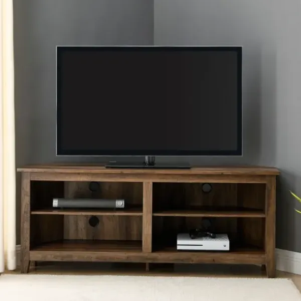 Tv Stands & Media Consoles-Kirkland's Home Rustic Oak Corner Tv Stand Brown