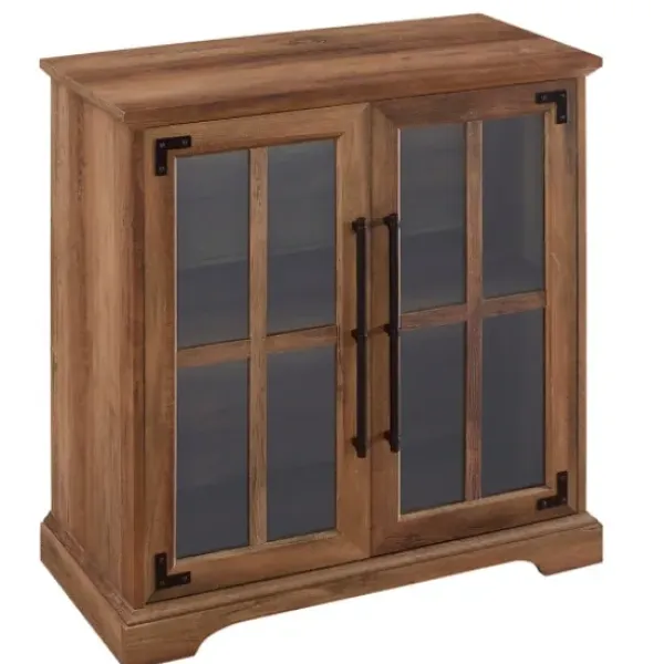 Cabinets & Sideboards-Kirkland's Home Rustic Oak Finish Window Pane Cabinet Brown