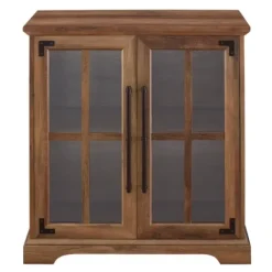 Cabinets & Sideboards-Kirkland's Home Rustic Oak Finish Window Pane Cabinet Brown