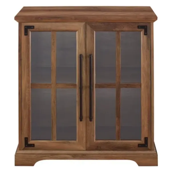 Cabinets & Sideboards-Kirkland's Home Rustic Oak Finish Window Pane Cabinet Brown