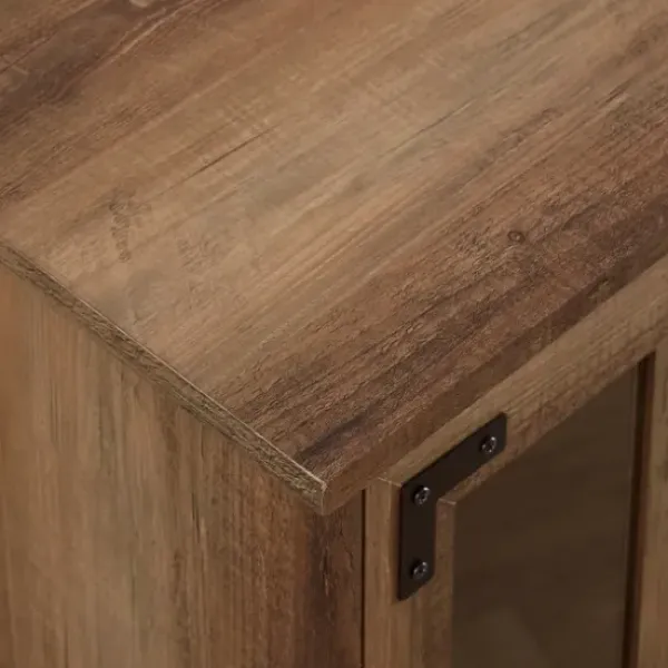 Cabinets & Sideboards-Kirkland's Home Rustic Oak Finish Window Pane Cabinet Brown
