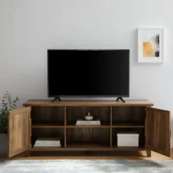 Tv Stands & Media Consoles-Kirkland's Home Rustic Oak Grooved Door Tv Stand Brown