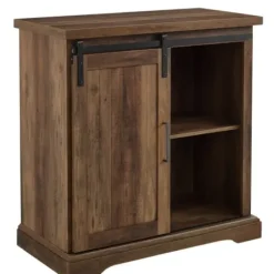Cabinets & Sideboards-Kirkland's Home Rustic Oak Grooved Sliding Barn Door Cabinet Brown