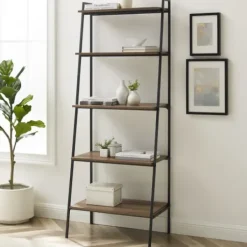 Bookshelves-Kirkland's Home Rustic Oak Industrial Ladder Bookshelf Brown