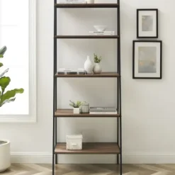 Bookshelves-Kirkland's Home Rustic Oak Industrial Ladder Bookshelf Brown