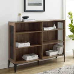 Entryway Furniture-Kirkland's Home Rustic Oak Mesh Accent Bookshelf Brown
