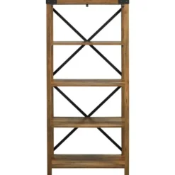 Office Furniture-Kirkland's Home Rustic Oak Metal X Frame Back Bookshelf Brown