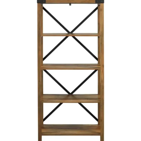 Office Furniture-Kirkland's Home Rustic Oak Metal X Frame Back Bookshelf Brown