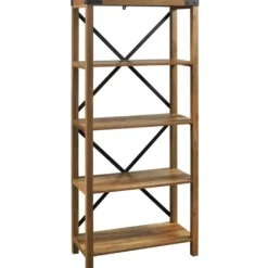Office Furniture-Kirkland's Home Rustic Oak Metal X Frame Back Bookshelf Brown