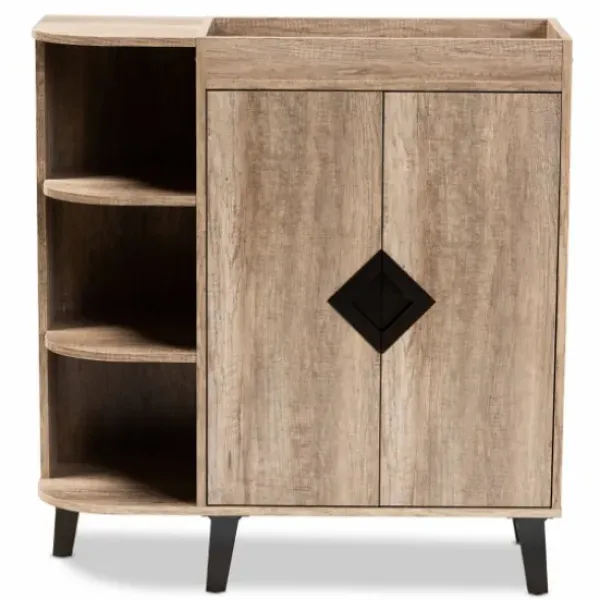 Entryway Furniture-Kirkland's Home Rustic Oak Open Shoe Storage Cabinet Tan