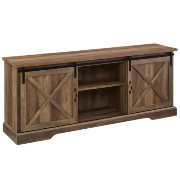 Tv Stands & Media Consoles-Kirkland's Home Rustic Oak Sliding Barn Door Tv Stand Brown