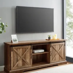 Tv Stands & Media Consoles-Kirkland's Home Rustic Oak Sliding Barn Door Tv Stand Brown