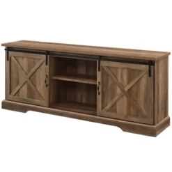 Tv Stands & Media Consoles-Kirkland's Home Rustic Oak Sliding Barn Door Tv Stand Brown