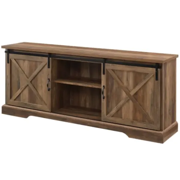 Tv Stands & Media Consoles-Kirkland's Home Rustic Oak Sliding Barn Door Tv Stand Brown