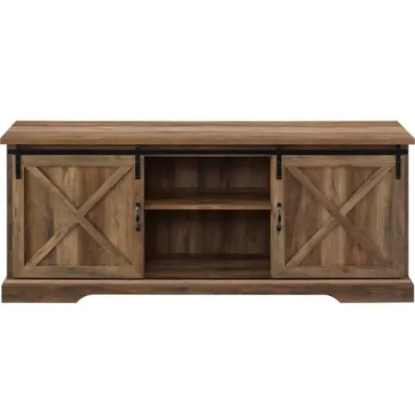 Tv Stands & Media Consoles-Kirkland's Home Rustic Oak Sliding Barn Door Tv Stand Brown