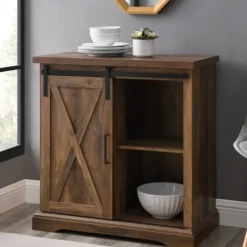 Cabinets & Sideboards-Kirkland's Home Rustic Oak Sliding Barn Door Cabinet Brown