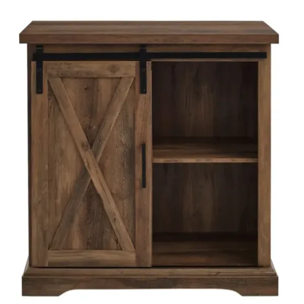 Cabinets & Sideboards-Kirkland's Home Rustic Oak Sliding Barn Door Cabinet Brown