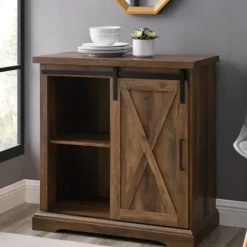 Cabinets & Sideboards-Kirkland's Home Rustic Oak Sliding Barn Door Cabinet Brown