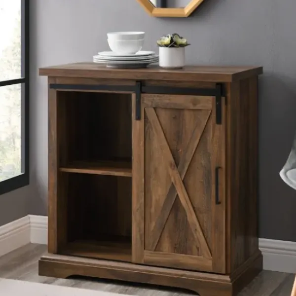 Cabinets & Sideboards-Kirkland's Home Rustic Oak Sliding Barn Door Cabinet Brown