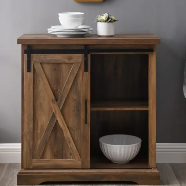 Cabinets & Sideboards-Kirkland's Home Rustic Oak Sliding Barn Door Cabinet Brown