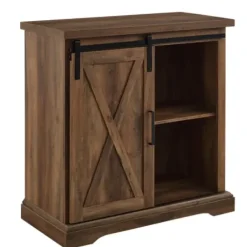 Cabinets & Sideboards-Kirkland's Home Rustic Oak Sliding Barn Door Cabinet Brown