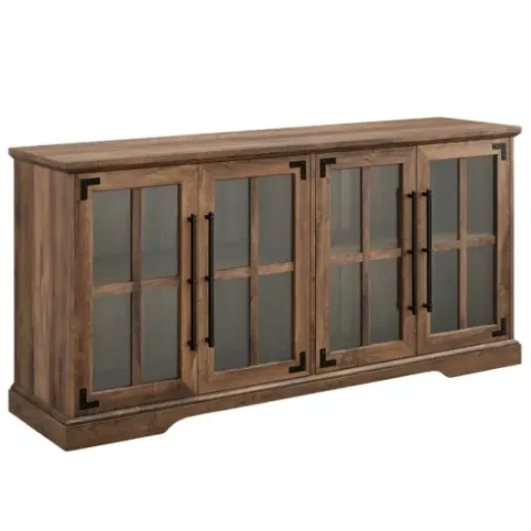 Tv Stands & Media Consoles-Kirkland's Home Rustic Oak Window 4-Door Tv Stand Brown