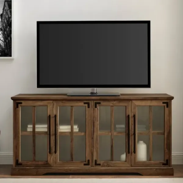 Tv Stands & Media Consoles-Kirkland's Home Rustic Oak Window 4-Door Tv Stand Brown
