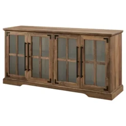 Tv Stands & Media Consoles-Kirkland's Home Rustic Oak Window 4-Door Tv Stand Brown