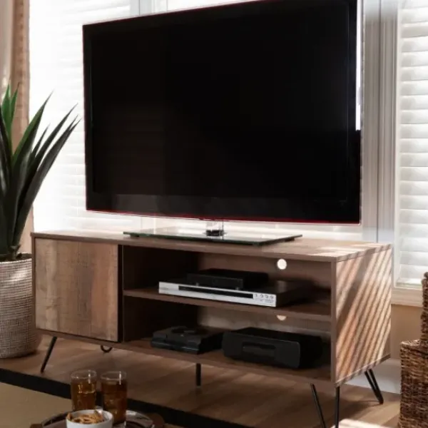 Tv Stands & Media Consoles-Kirkland's Home Rustic Oak Wood Tv Stand Brown