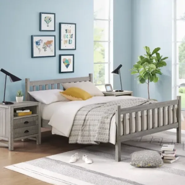 Beds & Headboards-Kirkland's Home Rustic Pine Spindle 3-Pc. Full Bedroom Set Gray