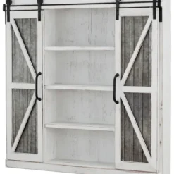 Cabinets & Sideboards-Kirkland's Home Rustic Sliding Metal Door Cabinet White