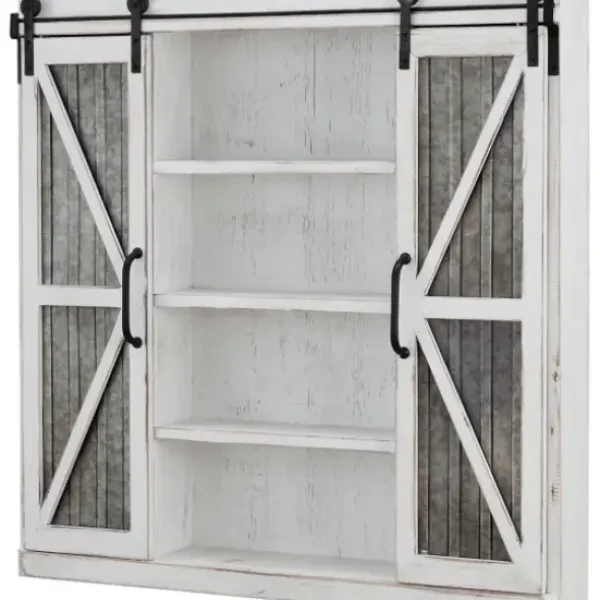 Cabinets & Sideboards-Kirkland's Home Rustic Sliding Metal Door Cabinet White