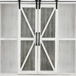 Cabinets & Sideboards-Kirkland's Home Rustic Sliding Metal Door Cabinet White