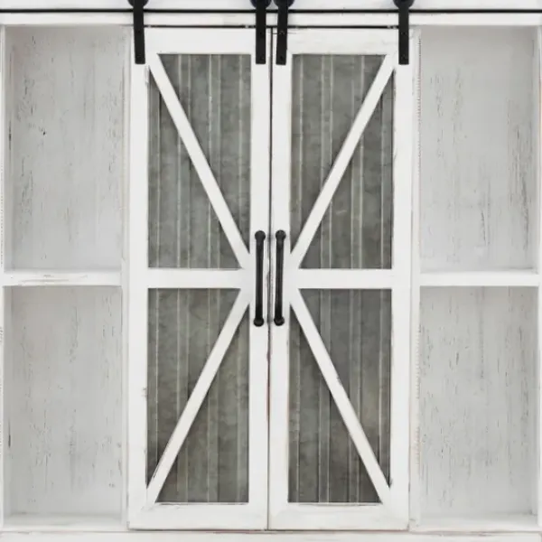 Cabinets & Sideboards-Kirkland's Home Rustic Sliding Metal Door Cabinet White