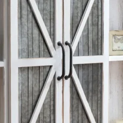 Cabinets & Sideboards-Kirkland's Home Rustic Sliding Metal Door Cabinet White