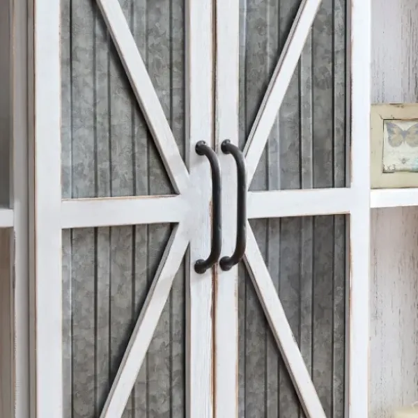 Cabinets & Sideboards-Kirkland's Home Rustic Sliding Metal Door Cabinet White