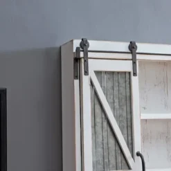 Cabinets & Sideboards-Kirkland's Home Rustic Sliding Metal Door Cabinet White