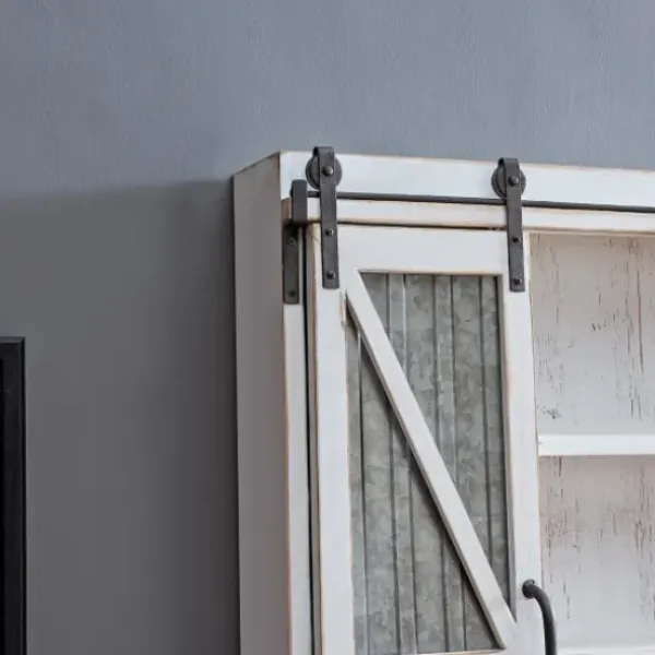 Cabinets & Sideboards-Kirkland's Home Rustic Sliding Metal Door Cabinet White