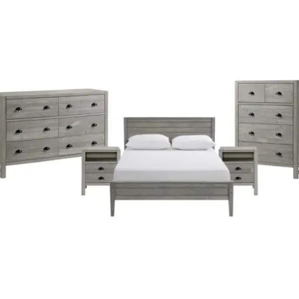 Beds & Headboards-Kirkland's Home Rustic Smoke Wood Panel Full Bed Frame Gray
