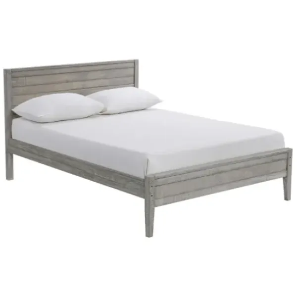 Beds & Headboards-Kirkland's Home Rustic Smoke Wood Panel Full Bed Frame Gray
