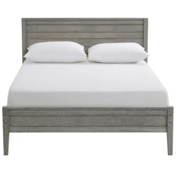 Beds & Headboards-Kirkland's Home Rustic Smoke Wood Panel Full Bed Frame Gray
