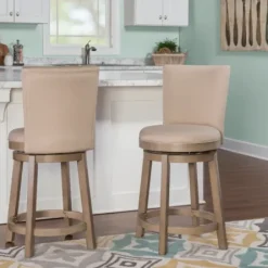 Bar Stools & Counter Height Stools-Kirkland's Home Rustic Taupe Upholstered Swivel Counter Stool Tan
