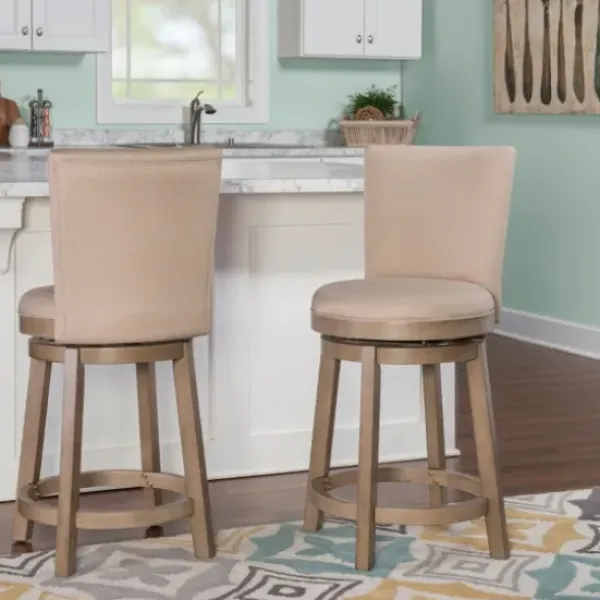Bar Stools & Counter Height Stools-Kirkland's Home Rustic Taupe Upholstered Swivel Counter Stool Tan